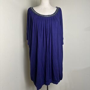 Avenue Tunic Top Rhinestone Embellished Neckline Purple Size 18/20 EUC